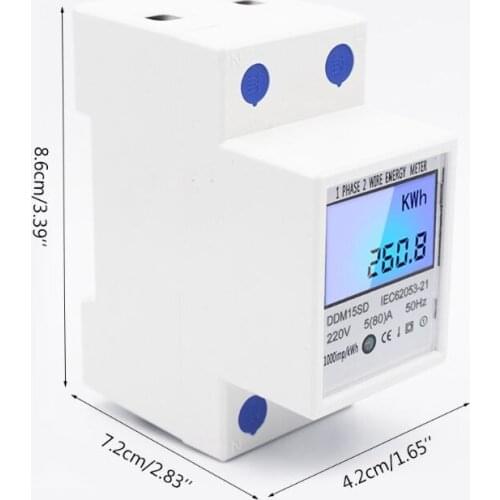 LCD Backlight 1Phase 2Wires 5(80A) Energy Meter Din Rail Electric Meter Monitor 203C