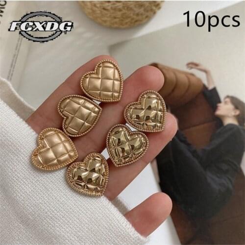 Heart-shaped Golden Metal Decorative Buttons for Clothing Madam Shirt Jacket Buttons Fashion Sewing Accessories Buttons for Coat