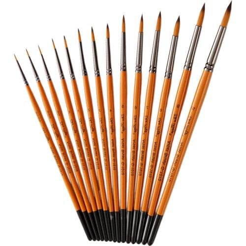 14Pcs/Set Wooden Handle Nylon Hair Artist Paint Brushes for Acrylic Watercolor Oil Painting Supplies Art Craft Kit