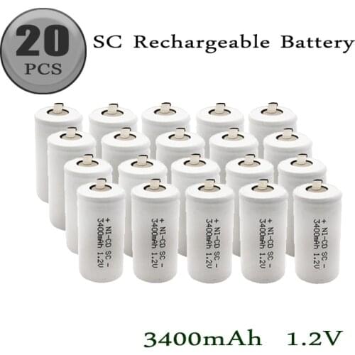 SKOANBE 20PCS 3400mAh SC 1.2V Ni-CD Battery Rechargeable Batteries with Welding Tabs for Electric Drill Screwdriver