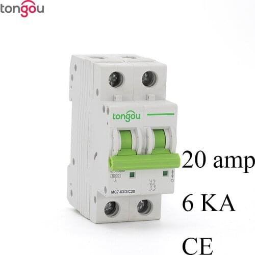 2 Pole C20 6KA Miniature Circuit Breaker 110V/220V/240V MCB 5 Years Warranty TOMC7