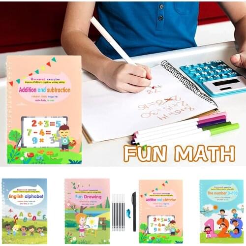 4 Books/Sets Of Magic Calligraphy For Children To Practice Calligraphy, Reusable English Practice For Primary School Students