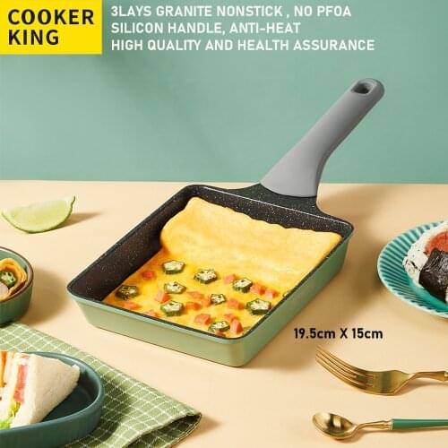 COOKER KING Nonstick Tamagoyaki Tamago pan,OmelettePan,Frying Pan,Food Grade Granite Nonstick, Silicon Handle ,19*15cm