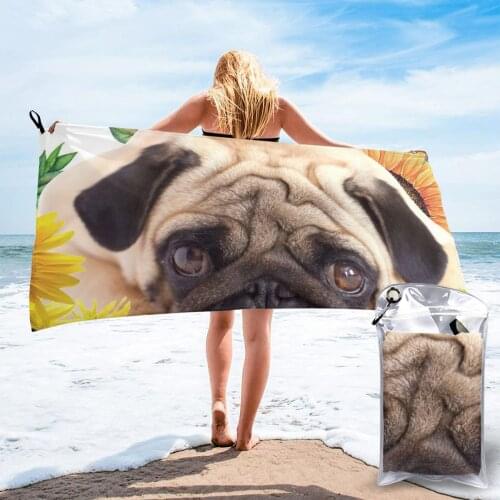 Wearable Bath Towel Sad Pug With Sunflowers Soft and Absorbent Unique Towel for Hotel Home Bathroom Gifts Women Bathrob