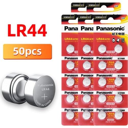 50pcs PANASONIC A76 100% Original 1.5V 0%Hg Button Cell Battery LR44 A76 AG13 SR1154 357 LR 44 For calculator Toy Cell batteries
