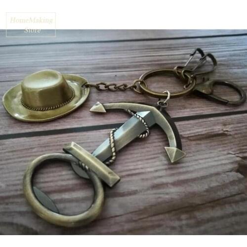 Retro Anchor Beer Bottle Opener Multifunction Key Chain Creative Cool Western Cowboy Hat Pendant for Men