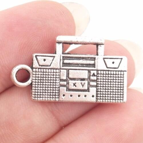 BULK 30 Zinc Alloy Boombox Radio Charms Antique Silver Plated Classc Collection DIY Bracelet Jewelry Making 13*23mm 1.8g