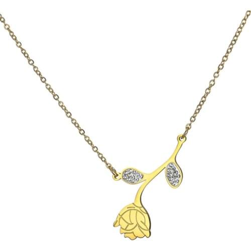 316L Stainless Steel New Fashion Upscale Jewelry Zircon A Bunch of Tender Roses Choker Charms Chain Necklaces Pendants For Women