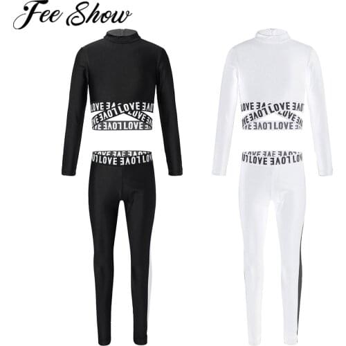 Kids Girls Clothes Long Sleeve Tank Top with Letters Leggings Set for Girl Ballet Dance Sports Suit Workout Gymnastics Dancewear