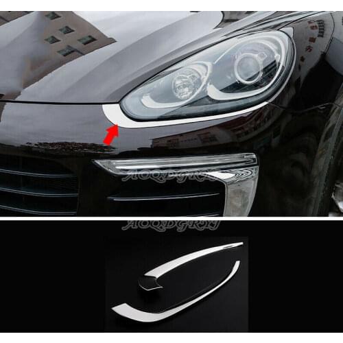 For Porsche Cayenne 2015-2017 ABS Chrome Front Headlight Eyebrow Trim Cover 2pcs Car modification Auto parts