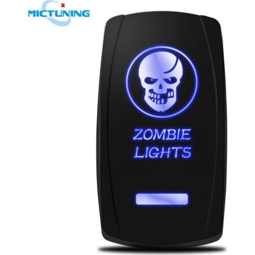 MICTUNING 5 Pin Black Exclusive Waterproof SPST Toggle Switch W/ Blue On-Off Laser Zombie Lights Symbol Rocker Motorcycle Switch