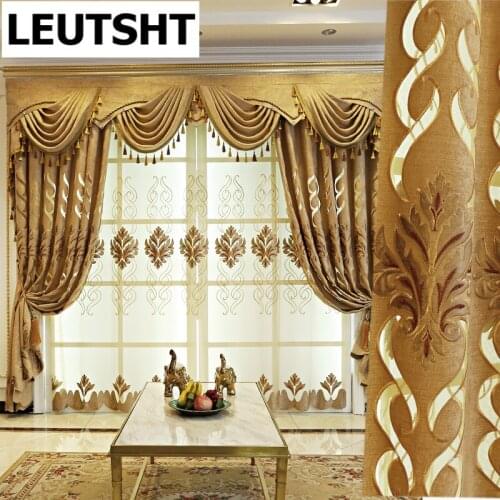 European Luxury Villa Brown Curtains for Living Room Decoration with High Quality Classic Voile Curtain for Bedroom Windows