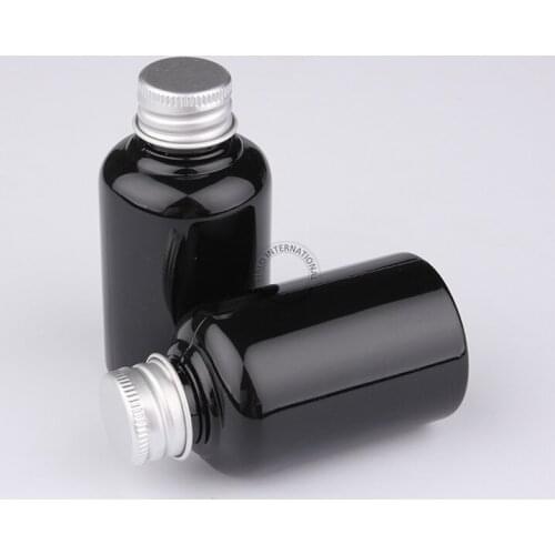 High Quality 50ml Black Plastic Cosmetic Bottles 50gram Empty PET Sample Bottle With Aluminium Screw Cap 50pcs/lot Free Shipping
