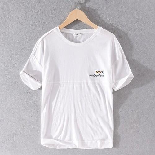 Suehaiwes style Italy brand embroidery t shirt men short sleeve linen t-shirt for men white round neck t shirts male chemise