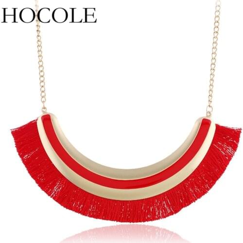 HOCOLE Bohemia 5 Colors Tassel Necklace For Women Big Ethnic Necklace Long Choker Statement Necklace Vintage Fashion Jewelry