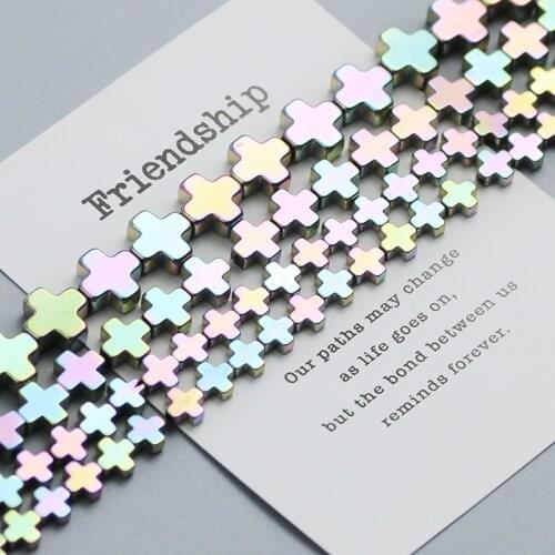 Jesus Cross beads Light Purple Natural Hematite Loose Stone Beads for Jewelry Making DIY Bracelet Accessories 6 8 10mm 15''inch