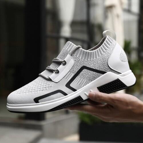 New Mens Casual Sock Shoes Hidden Inner Increased Shoes Flying Woven Tide Shoes Comfortable Light Shoes Men Breathable Sneakers