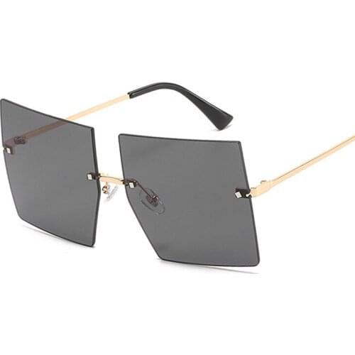 Oversized Sunglasses Women Big Frame Square Rimless Sun Glasses Female Male Vintage Brand Metal Gradient Shades Oculos De Sol
