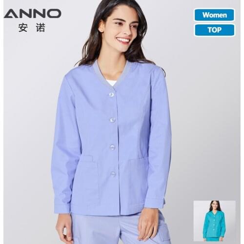 ANNO Long Sleeves Scrubs Jacket Outfit Nurse Unifrom Out Coat Doctor Shirt Out Wear Female Nursing Top Hospital Clothing
