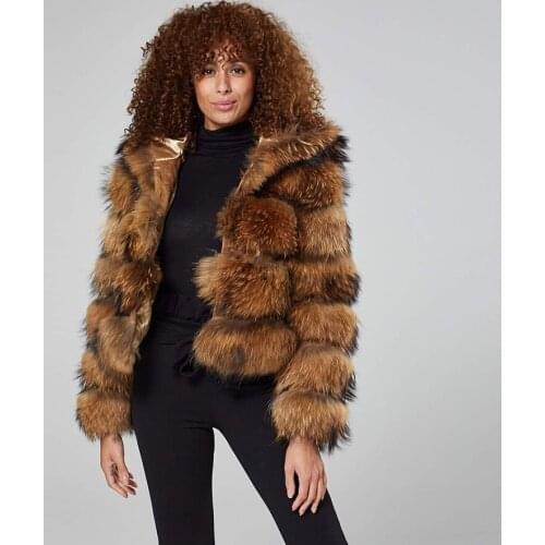 Real Raccoon Fur Coat Plus Size Jacket Winter Women Warm Thick Hooded Overcoat High Quality