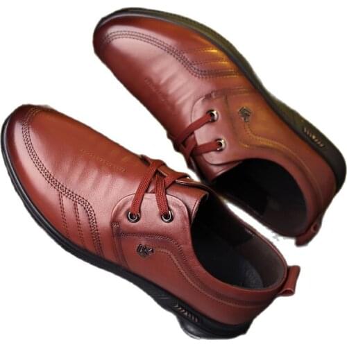 3055 Casual Mens Real Leather Shoes MenTie Round Head Soft Bottom Warm Winter Shoe Middle-aged and Old Dads Shoes