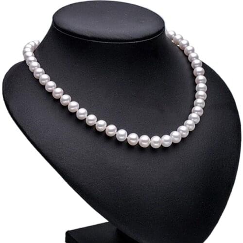 White Round Pearl Necklace 8-9mm Natural Freshwater Pearl Jewelry For Women Classic Engagement Gift
