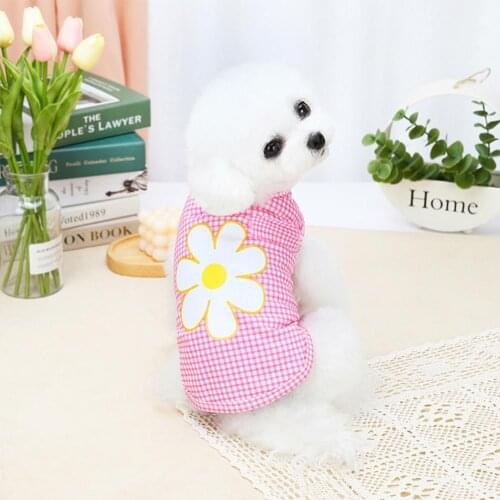 Pet Vest Plaid Chrysanthemum Printing Skin-friendly Polyester Round Neck Puppy Blouse T-Shirt for Party одежда для собак мелких