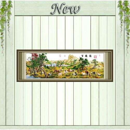 Scenery horse river decor paintings counted printed on canvas DMC 14CT 11CT Chinese Cross Stitch Needlework Sets Embroidery kits