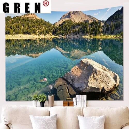 GREN Lake Forest Reflection Landscape Tapestry Hanging Covering RugsBackground Cloth Beach Mat Blanket Bedroom Living Home Decor