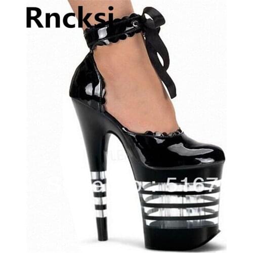 Rncksi Lace Up Black 20cm High-Heeled Platform Pumps Womens Sexy Night Club Pole Dance Stiletto Heel Ankle Womens Pumps
