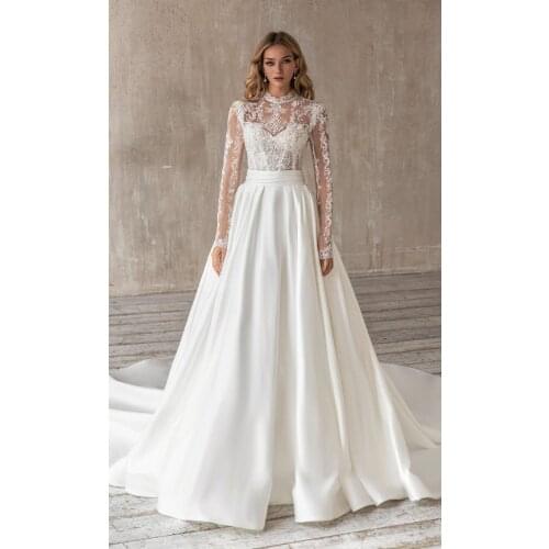Sexy lace Long Sleeve Wedding Party Dress Women Vestido De Mujer Floor-length Evening Club Dresses