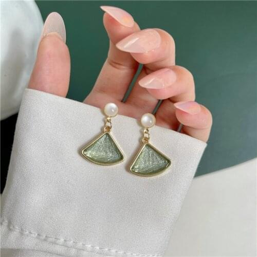 New Fans Opal Green Clip on Earrings Women Drawing Brief Vintage Earrings