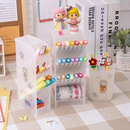 4 Grid White Pen Holder Large Capacity Desktop Supplies Organizer Jewelry Makeup Box Pencil Box School Stationery