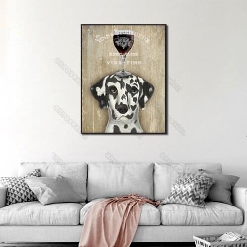 Modern Style Animal Canvas Painting Poster Black Spots Dogwith A Glass of Wine In Its Head for Home Room Gallery Wall Decoration