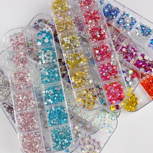 12 Grid Box Nail Rhinestones Mix size Flat back Crystal Strass For DIY 3D Nail art accessories