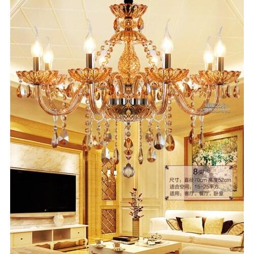 Led Amber gold Chandelier lustre de cristal for Foyer parlor pendant Crystal chandelier Restaurant champagne crystal light E14
