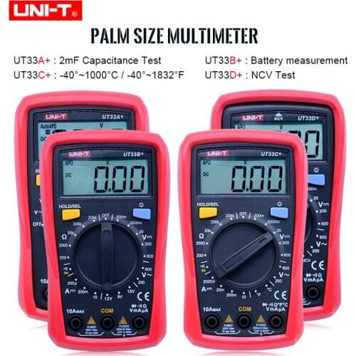 UNI-T Palm Size Multimeter Resistance Measure LCD AC DC 2mF Capacitance NCV Tester Backlight UT33A+ /UT33B+ /UT33C+ /UT33D
