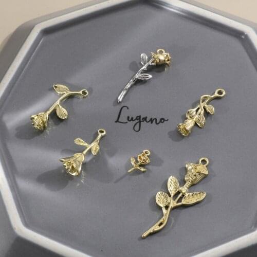 Vintage Vintage gold and silver rose flower alloy pendant DIY hand-trimmed earring nail accessory material