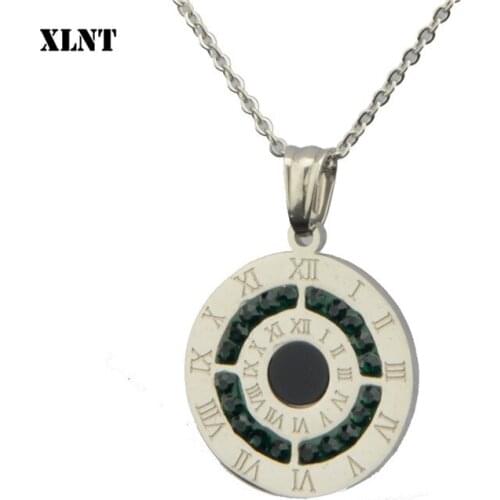 XLNT Roman Numeral Circle Stainless Steel Women Wedding Necklace Jewelry Fashion Lady Charm CZ Choker Necklace