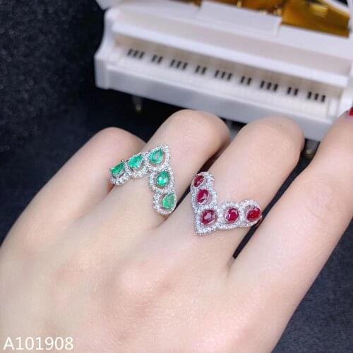 KJJEAXCMY boutique jewelry 925 sterling silver inlaid Natural emerald pigeon blood ruby female ring support test