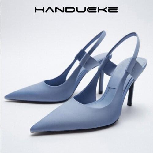 Womens Shoes 2021 New Blue Silk Pointed Toe Womens Formal Dress Shallow Mouth Thin High-Heeled Office Ladies Single Shoes