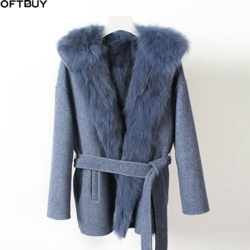 Vogue New New Winter Jacket Women Real Fur Coat Natural Fox Fur Outerwear Wool Outerwear Belt Thick Warm Removable Streetwear