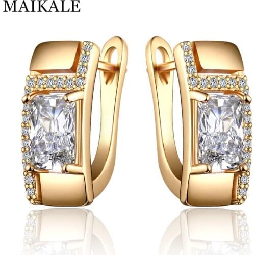 MAIKALE Classic AAA Cubic Zirconia Stud Earrings Gold Silver Color Square CZ Ear Studs Geometric Earrings for Women Jewelry Gift