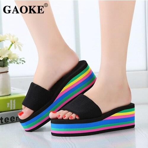 2019 Summer Women Sandal Slippers Platform Bath Slippers Wedge Beach Flip Flops High Heel Slippers Beach Slide Shoes