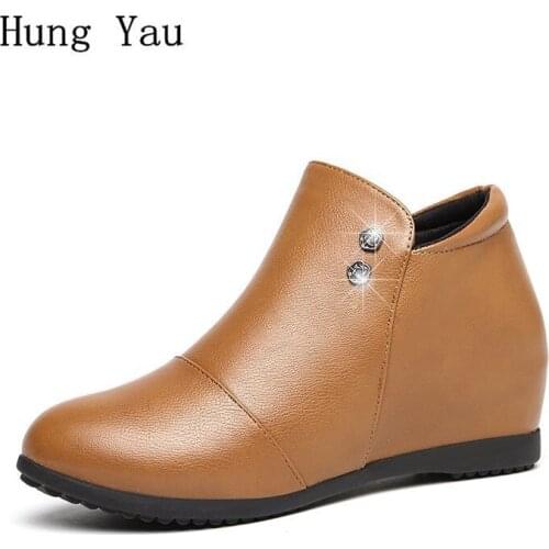 Women Ankle Martin Boots Height Increasing Autumn Female Casual Shoes Flats Fashion Platform Zip Work Outdoor Comfortable