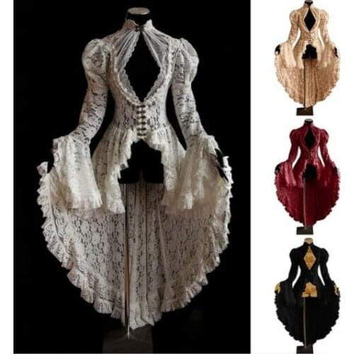 Halloween Cosplay Costumes Vintage Dress Women Medieval Gothic Lace Bandage Black Fancy Maxi Dress Vestidos Longo Dropshipping
