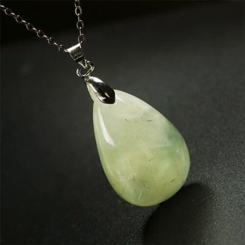Genuine Natural Green Stone Women Necklace Bead Lady Jewelry Crystal Pendant 29*20*12mm