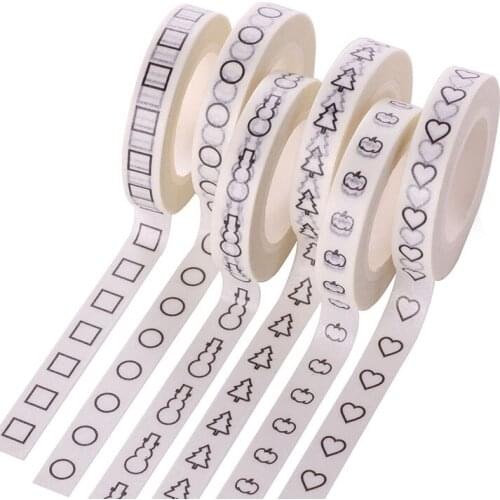 1PC 8mm*10m White And Black Adhesive Washi Tape School Office Supply DIY Sticker Decorative Japanese Masking Tape JD59
