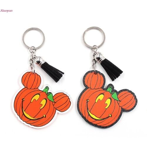 1piece) KH1010 -63mm Halloween Fall Autumn Keychain Clear Black Glitter Mouse Head Pumpkin Acrylic Keychain