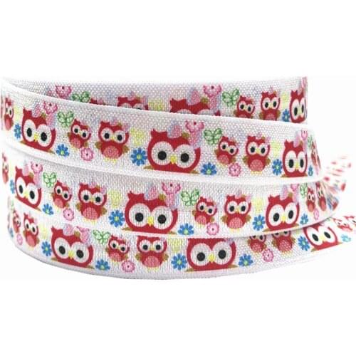 10 yards 16mm Owl Printed Fold Over Elastic DIY Head Wear FOE Ribbon for Girls Bracelet Gift Decoration Accessories